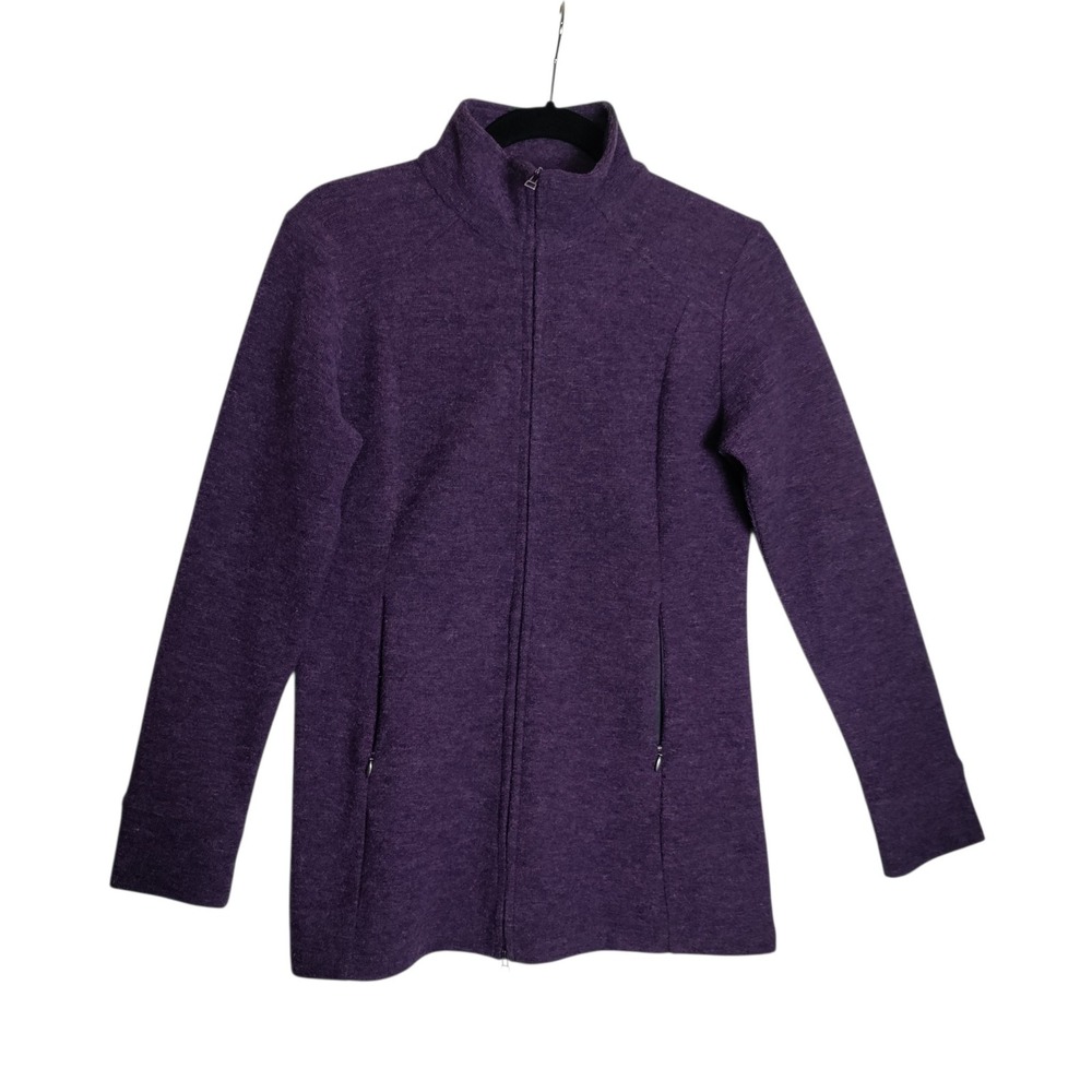 Ibex Womens Merino Wool Blend Full Zip Jacket Purple Mock Neck Small